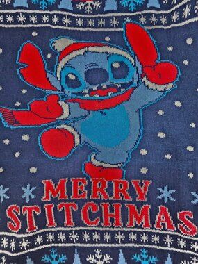 Disney Stitch Blue "Merry Stitchmas" Ugly Christmas Sweater 2XL